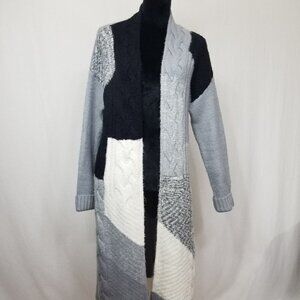 Vertigo long open front block cardigan/duster